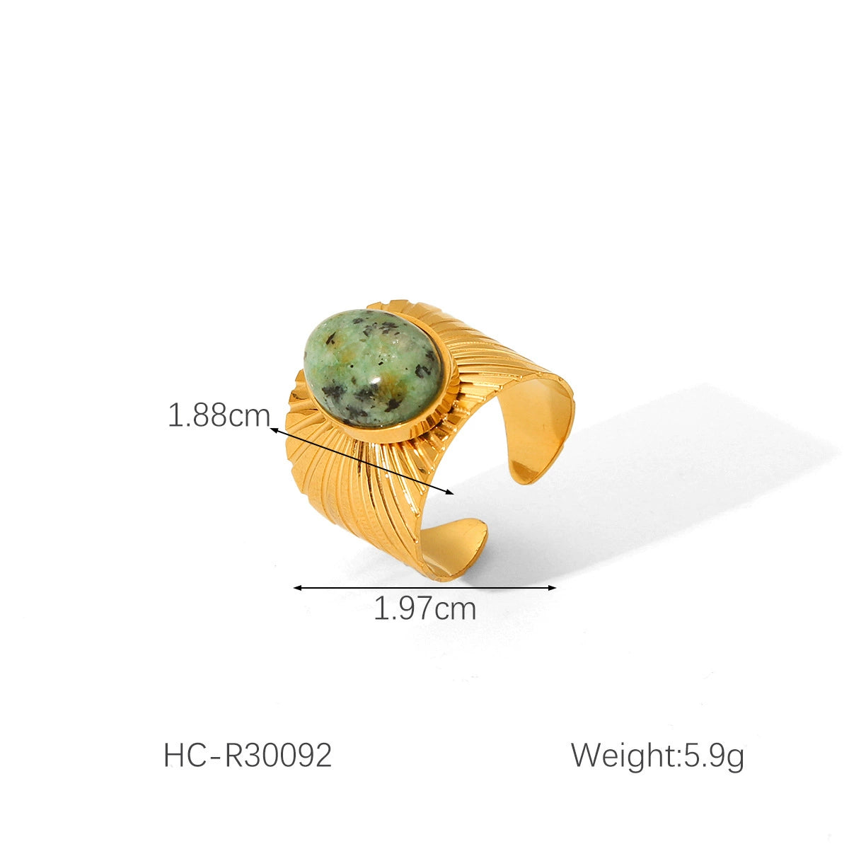 18K Gold PVD Stainless Steel Vintage Natural Stone Ring / KR0009
