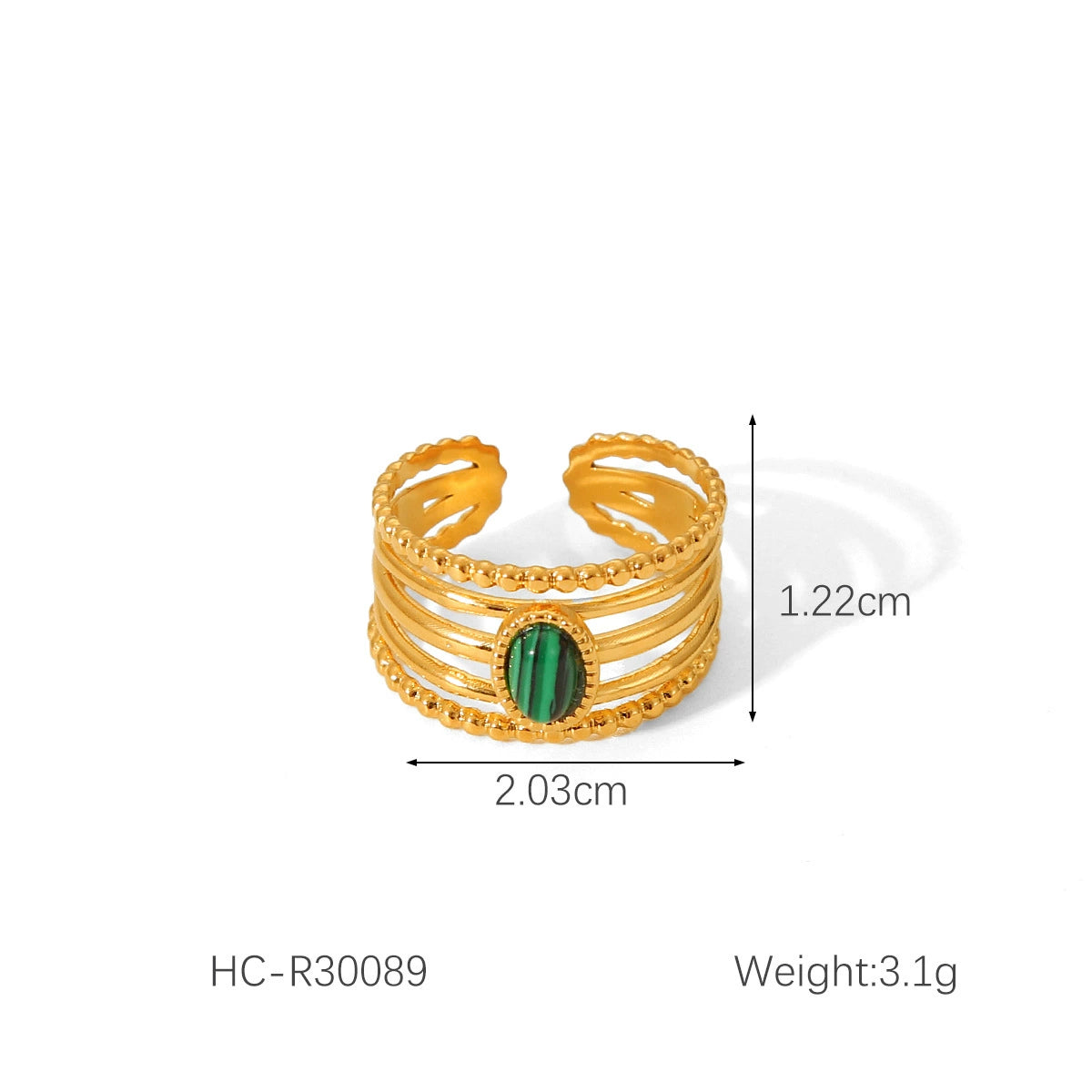 18K Gold PVD Stainless Steel Vintage Natural Stone Ring / KR0009