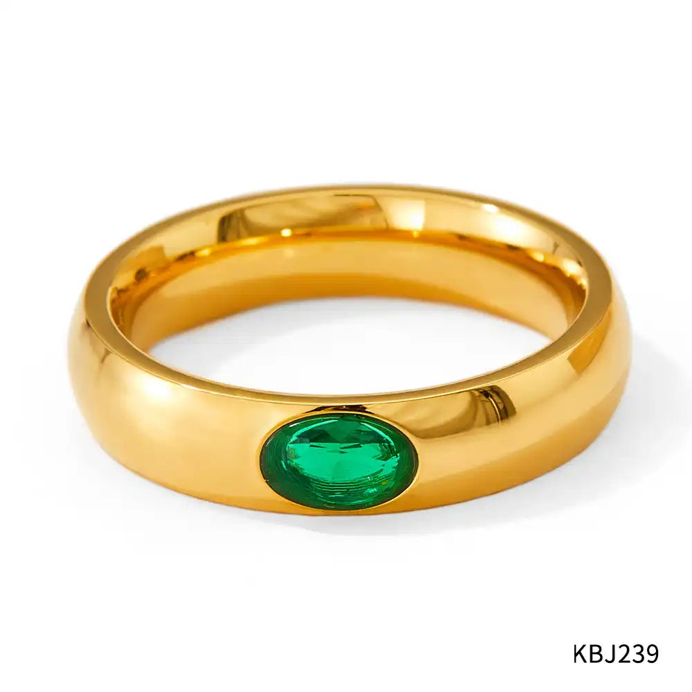 18K Gold PVD Vintage Titanium steel Zircon Inlay ring / 25204013