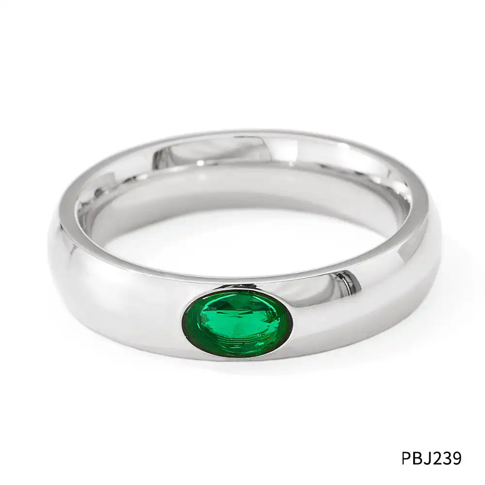 18K Gold PVD Vintage Titanium steel Zircon Inlay ring / 25204013
