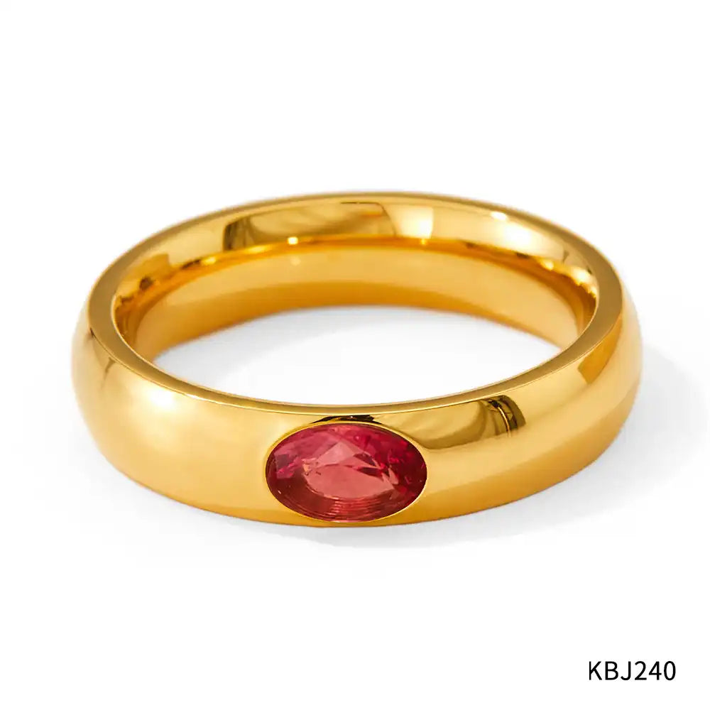 18K Gold PVD Vintage Titanium steel Zircon Inlay ring / 25204013