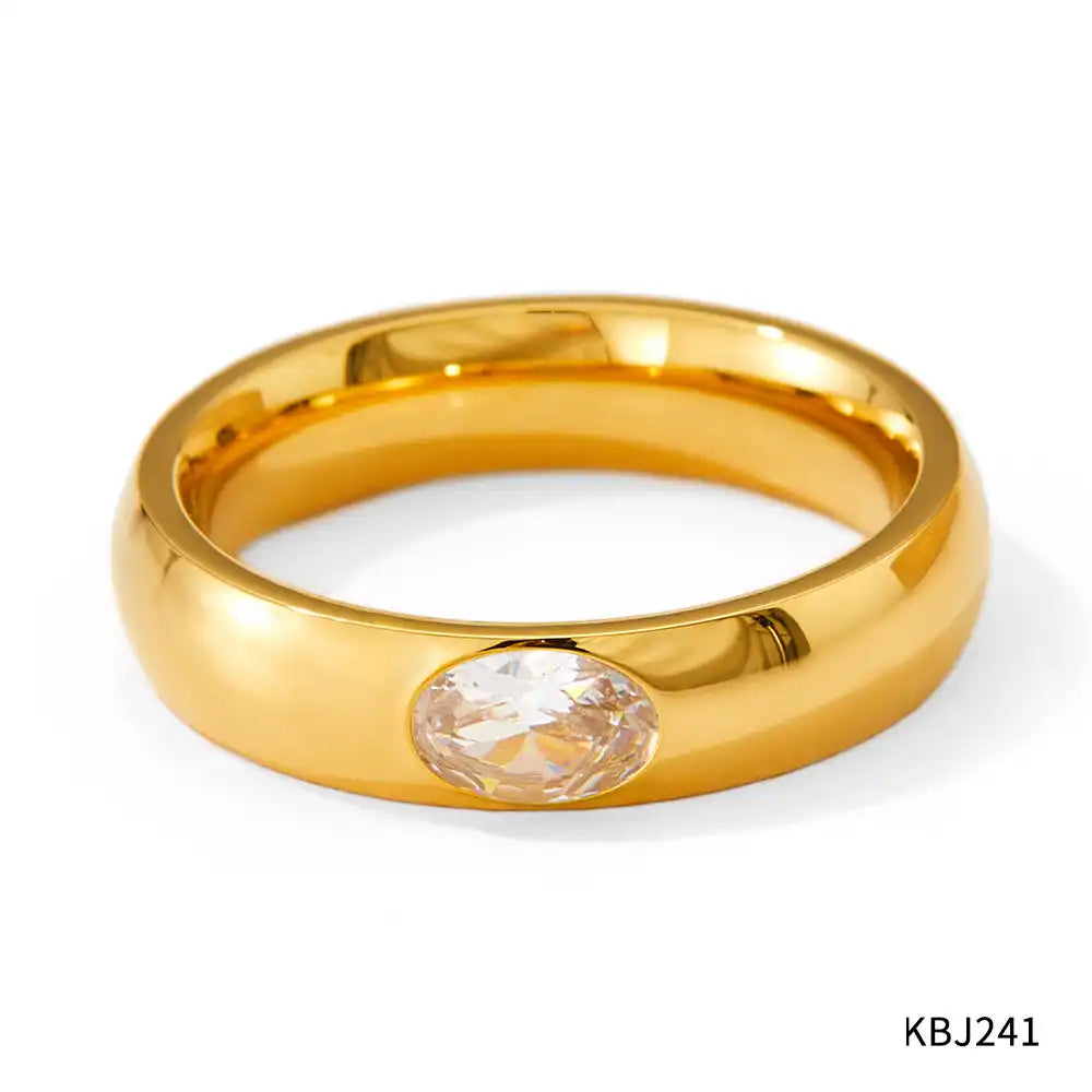 18K Gold PVD Vintage Titanium steel Zircon Inlay ring / 25204013