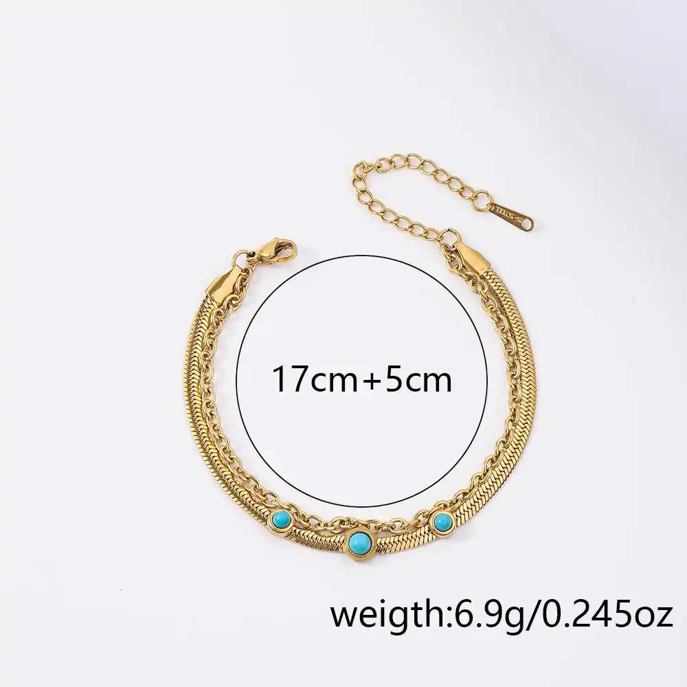 18K Gold PVD titanium steel Natural Stone Charm bracelet / 25303083