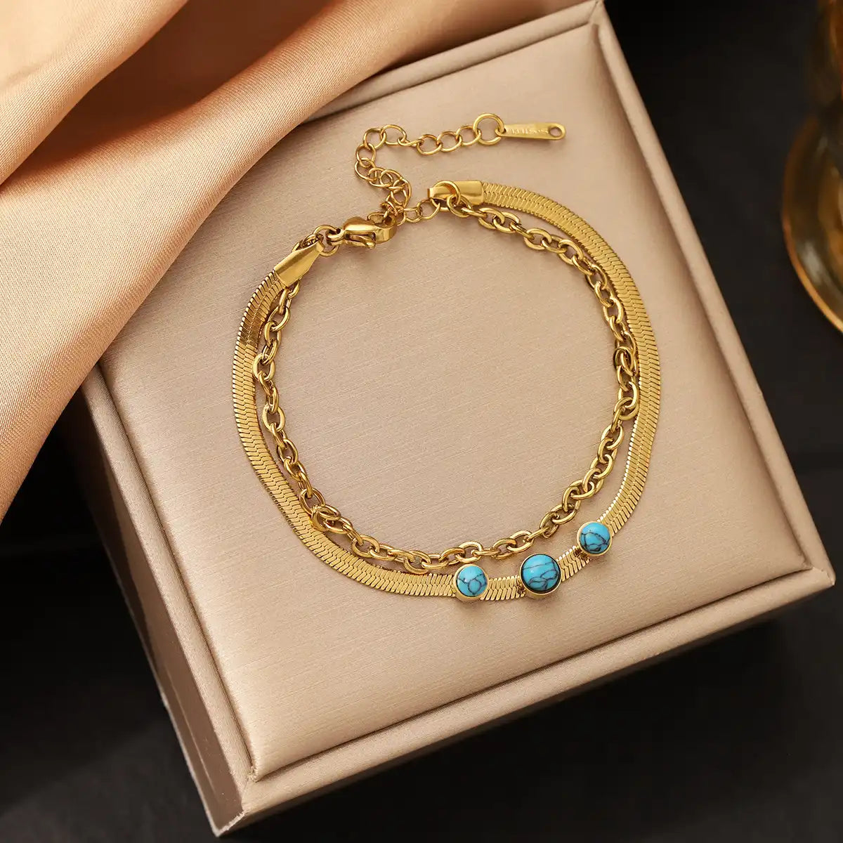 18K Gold PVD titanium steel Natural Stone Charm bracelet / 25303083