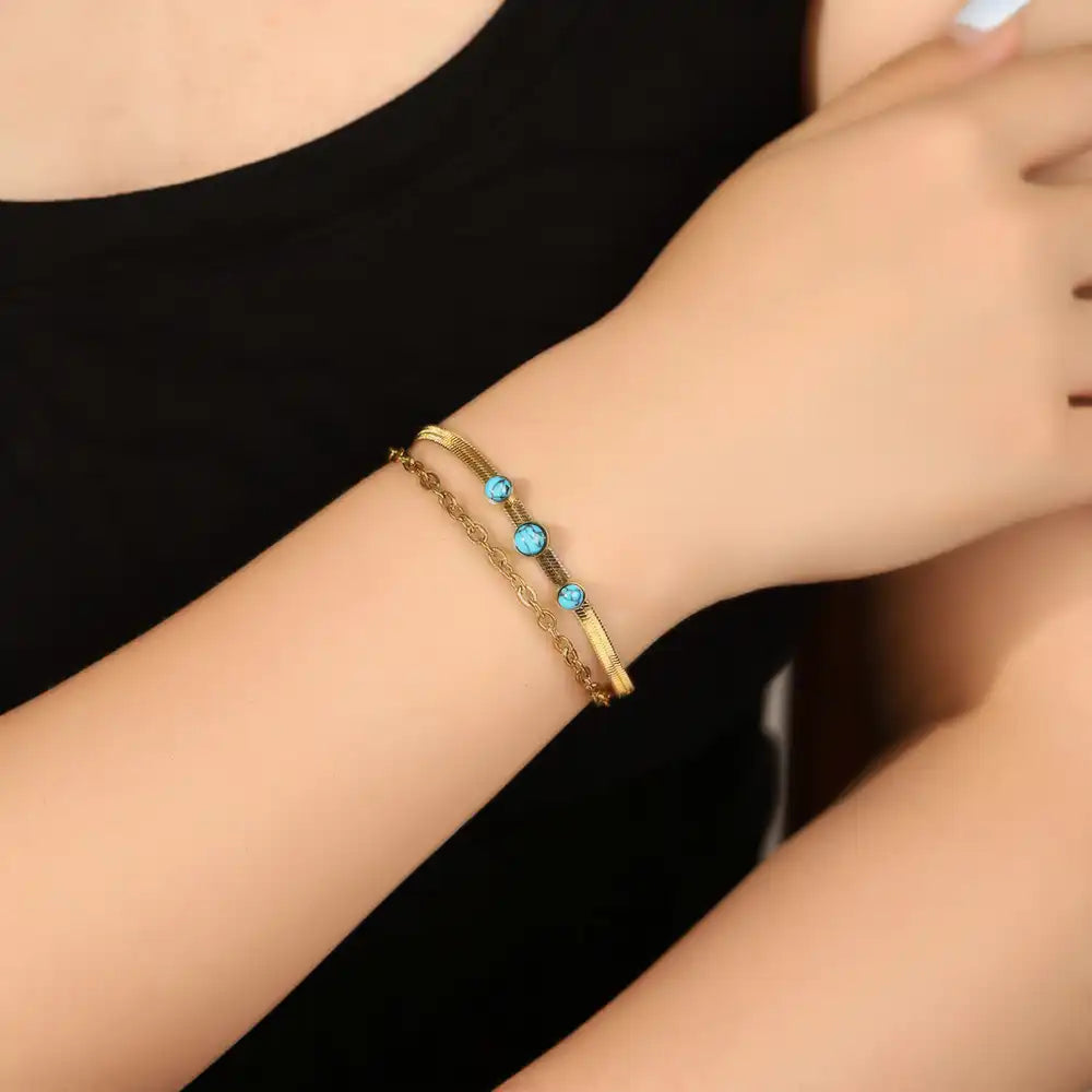 18K Gold PVD titanium steel Natural Stone Charm bracelet / 25303083