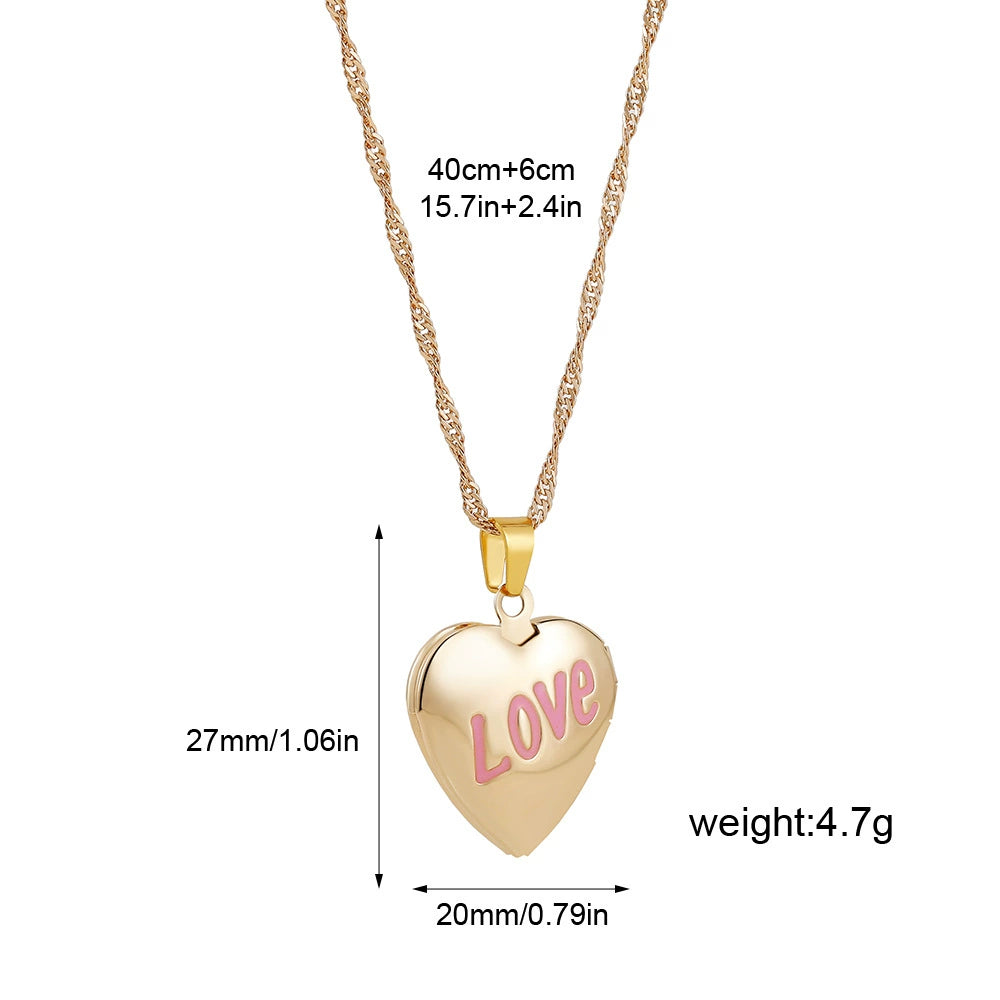 18K Gold Plated Copper Oval LOVE Heart Album Pendant Locket Necklace / KN5006