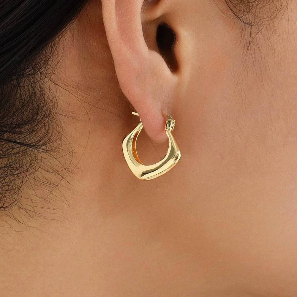 18K Gold Plated Copper Polygon Vintage Hoop Earring / KE2024