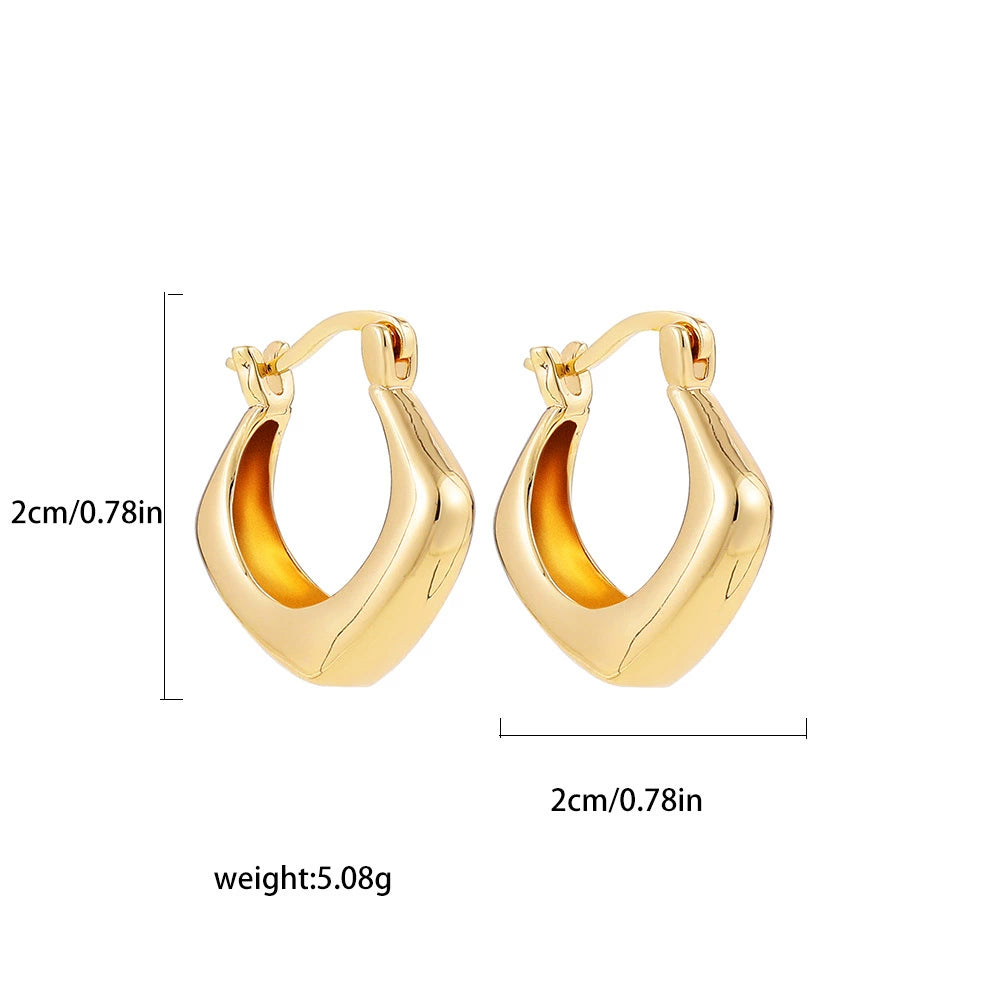18K Gold Plated Copper Polygon Vintage Hoop Earring / KE2024