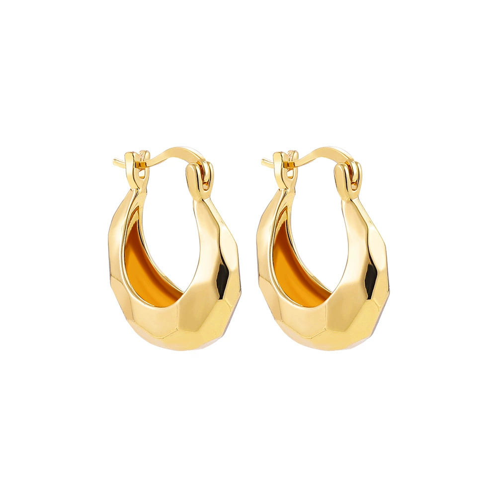 18K Gold Plated Copper Polygon Vintage Hoop Earring / KE2024