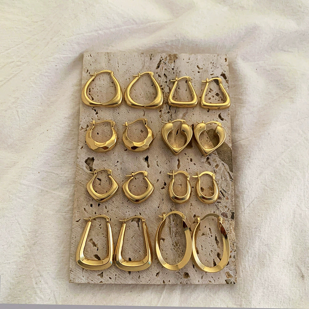 18K Gold Plated Copper Polygon Vintage Hoop Earring / KE2024