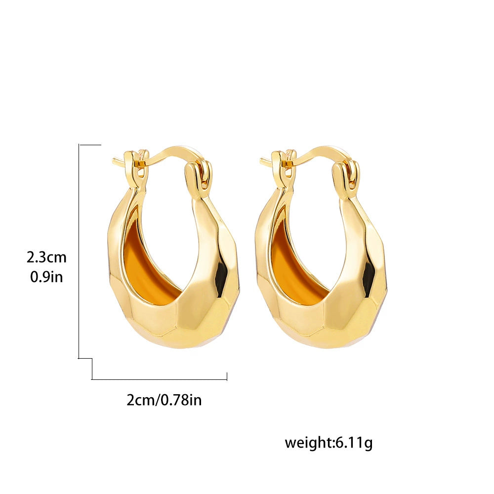 18K Gold Plated Copper Polygon Vintage Hoop Earring / KE2024