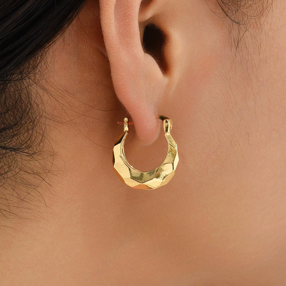 18K Gold Plated Copper Polygon Vintage Hoop Earring / KE2024