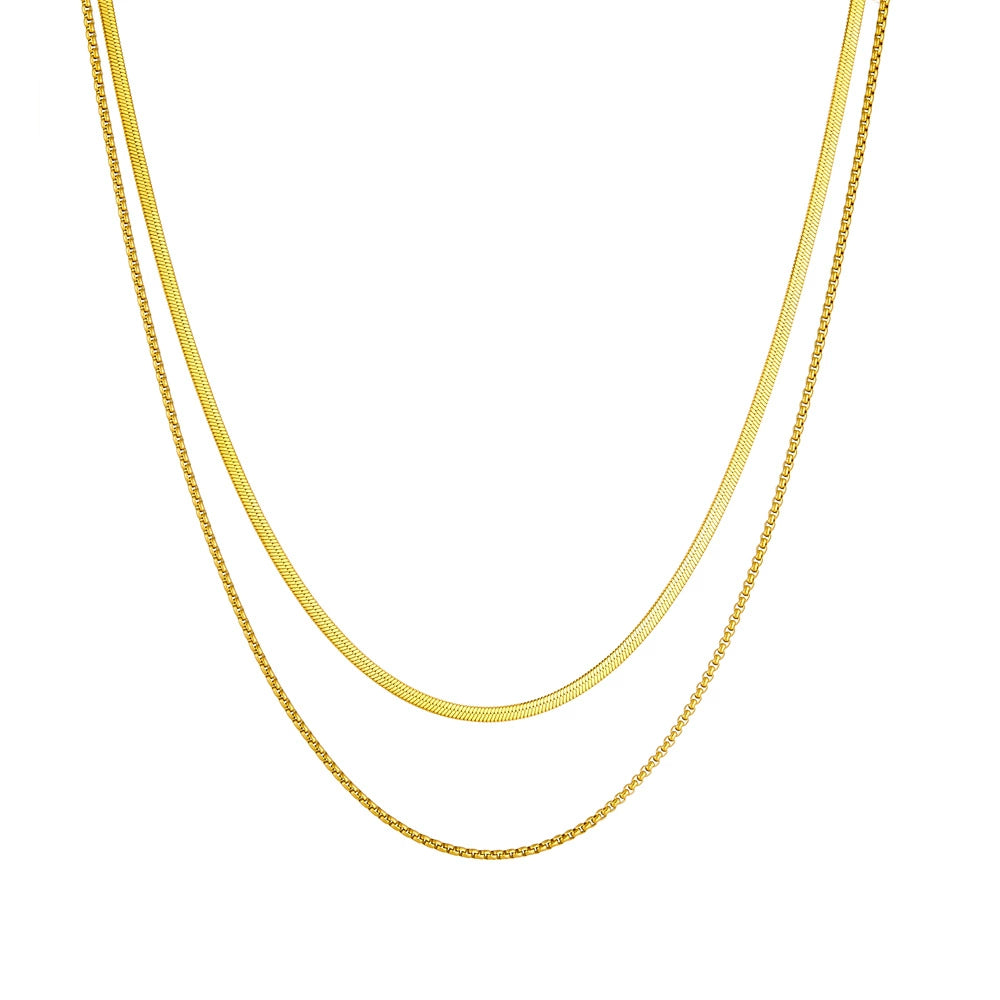 18K Gold Plated Hip-Hop Double Layer Rounded Box Chain Necklace / KN0006