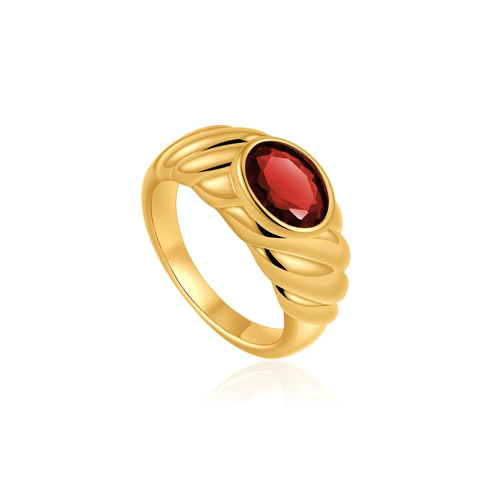 18K Gold Plated Oval Gemstone Solitaire Ring / KR0012