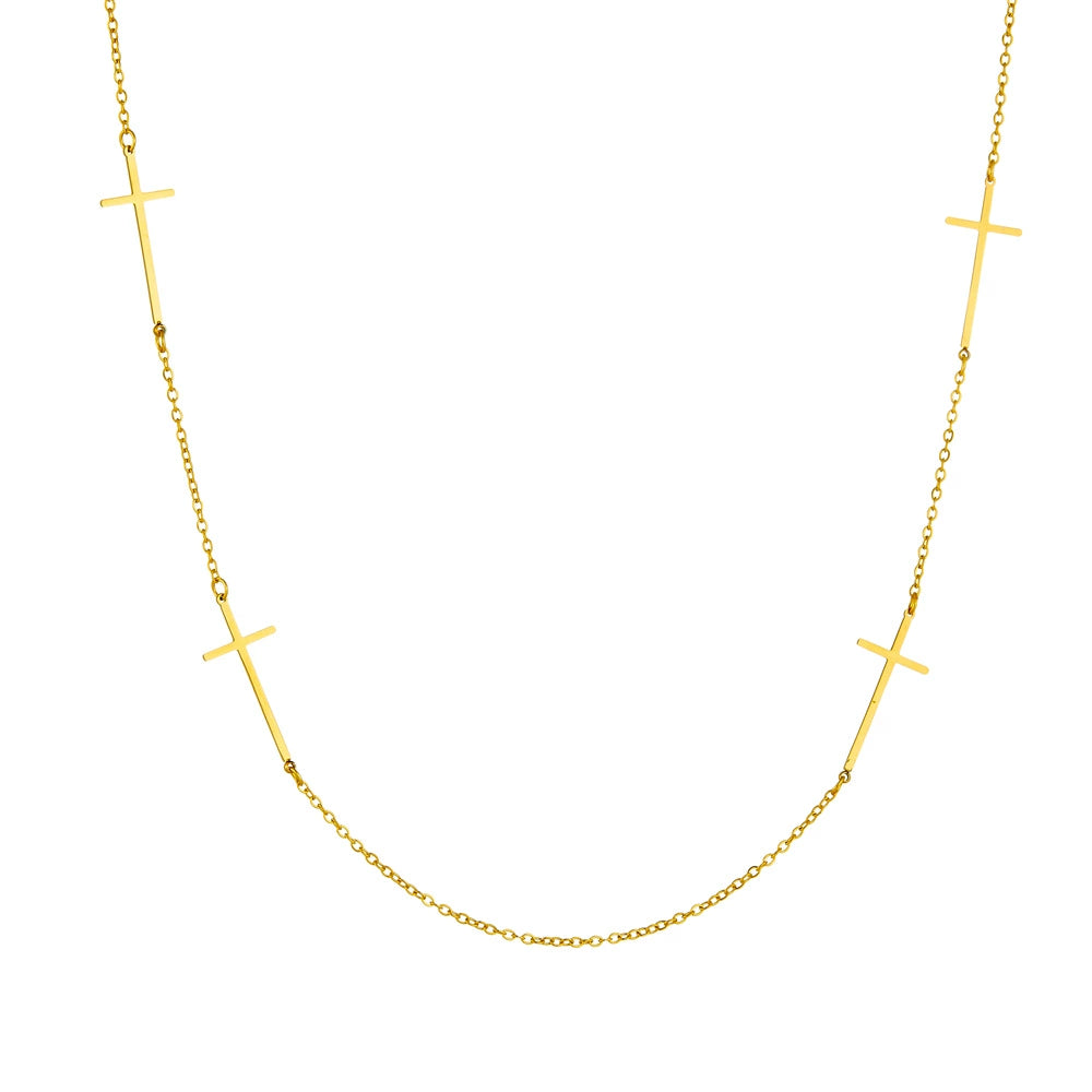 18K Gold Plated Stainless Steel Cross Link Chain Necklace / KN3002
