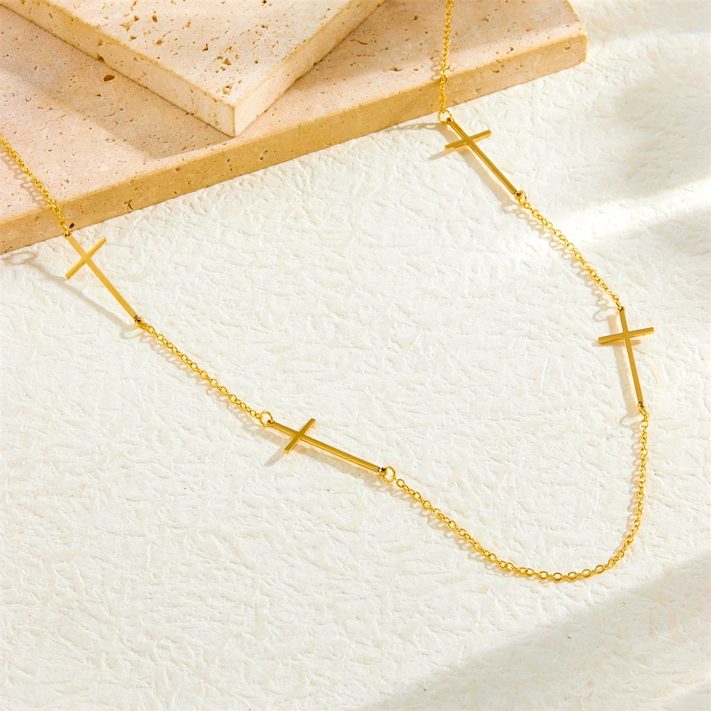 18K Gold Plated Stainless Steel Cross Link Chain Necklace / KN3002