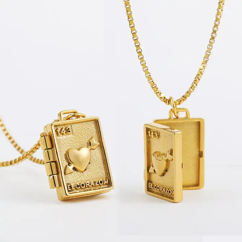 18K Gold Plated Stainless Steel Heart Album Pendant Locket Necklace / KN5002