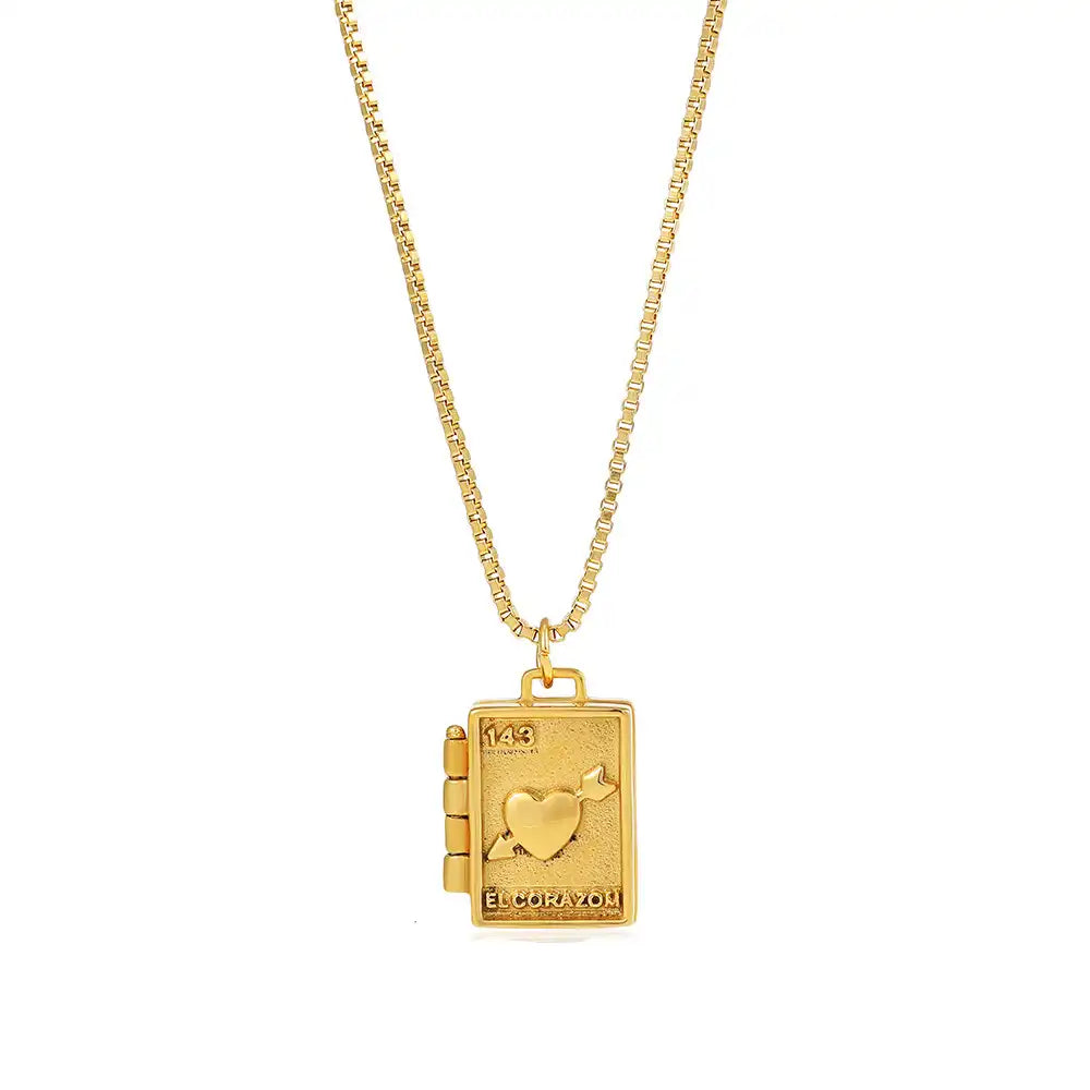18K Gold Plated Stainless Steel Heart Album Pendant Locket Necklace / KN5002
