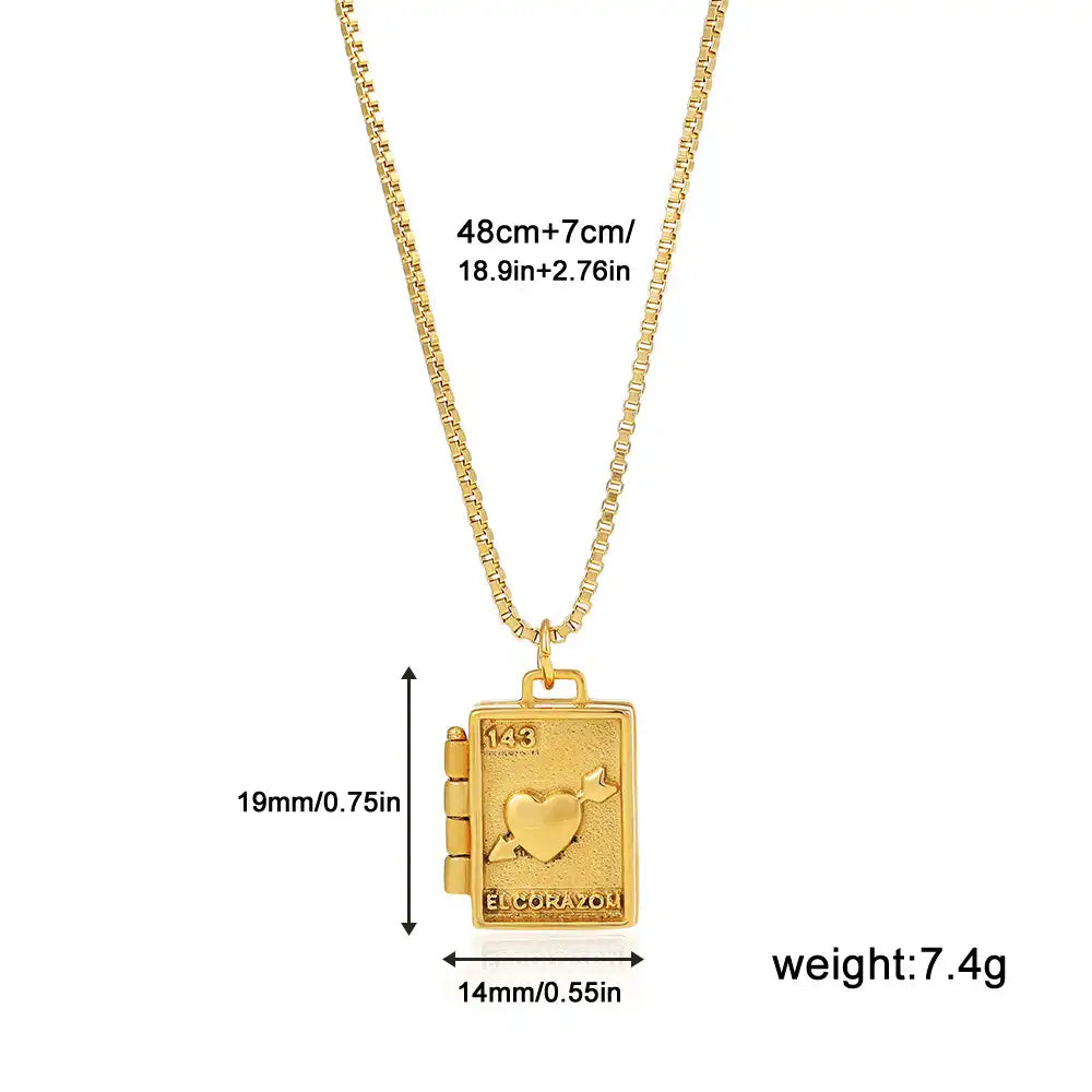 18K Gold Plated Stainless Steel Heart Album Pendant Locket Necklace / KN5002