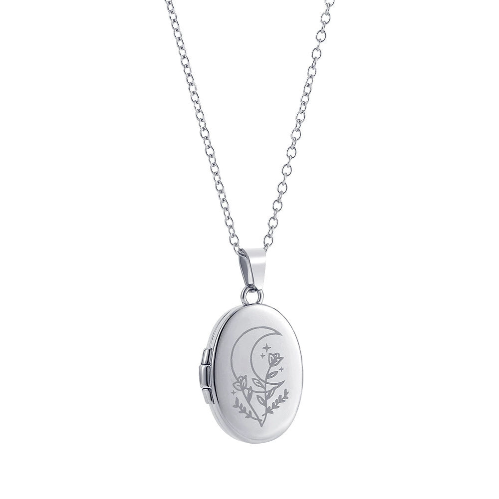 18K Gold Plated Stainless Steel Moon Album Pendant Locket Necklace / KN5003