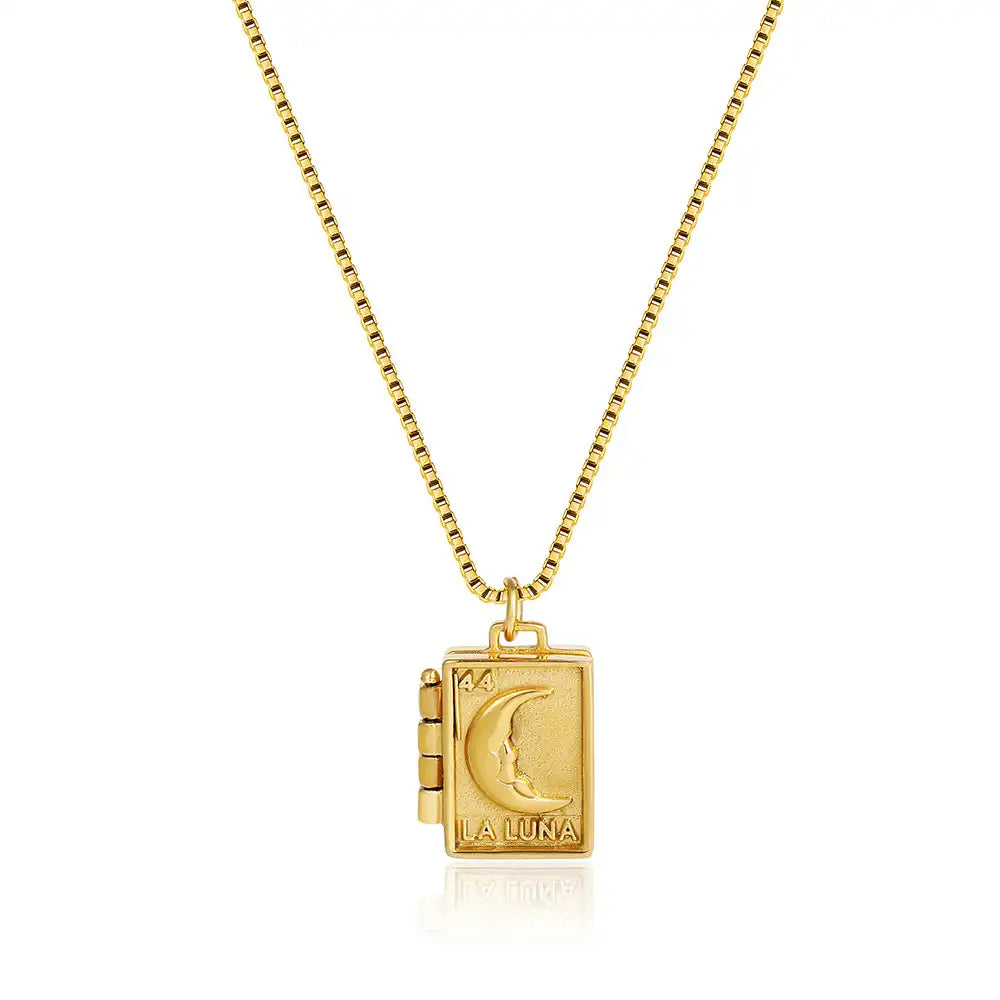 18K Gold Plated Stainless Steel Moon Album Pendant Locket Necklace / KN5001
