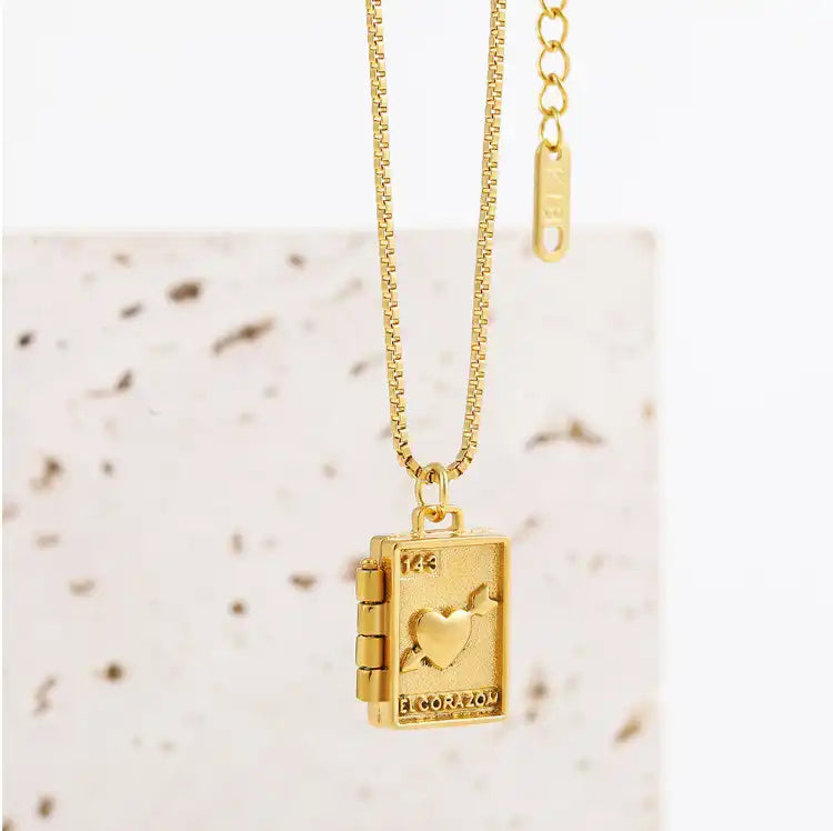 18K Gold Plated Stainless Steel Heart Album Pendant Locket Necklace / KN5002