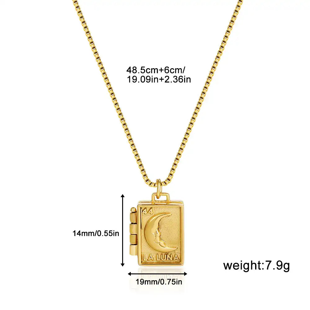 18K Gold Plated Stainless Steel Moon Album Pendant Locket Necklace / KN5001