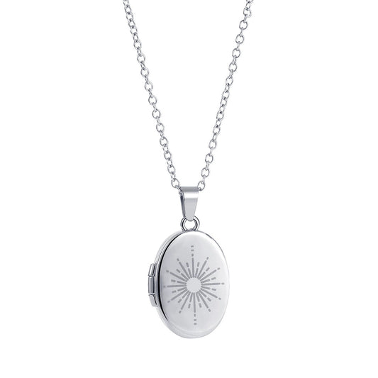 18K Gold Plated Stainless Steel Oval Sun Album Pendant Locket Necklace / KN5004
