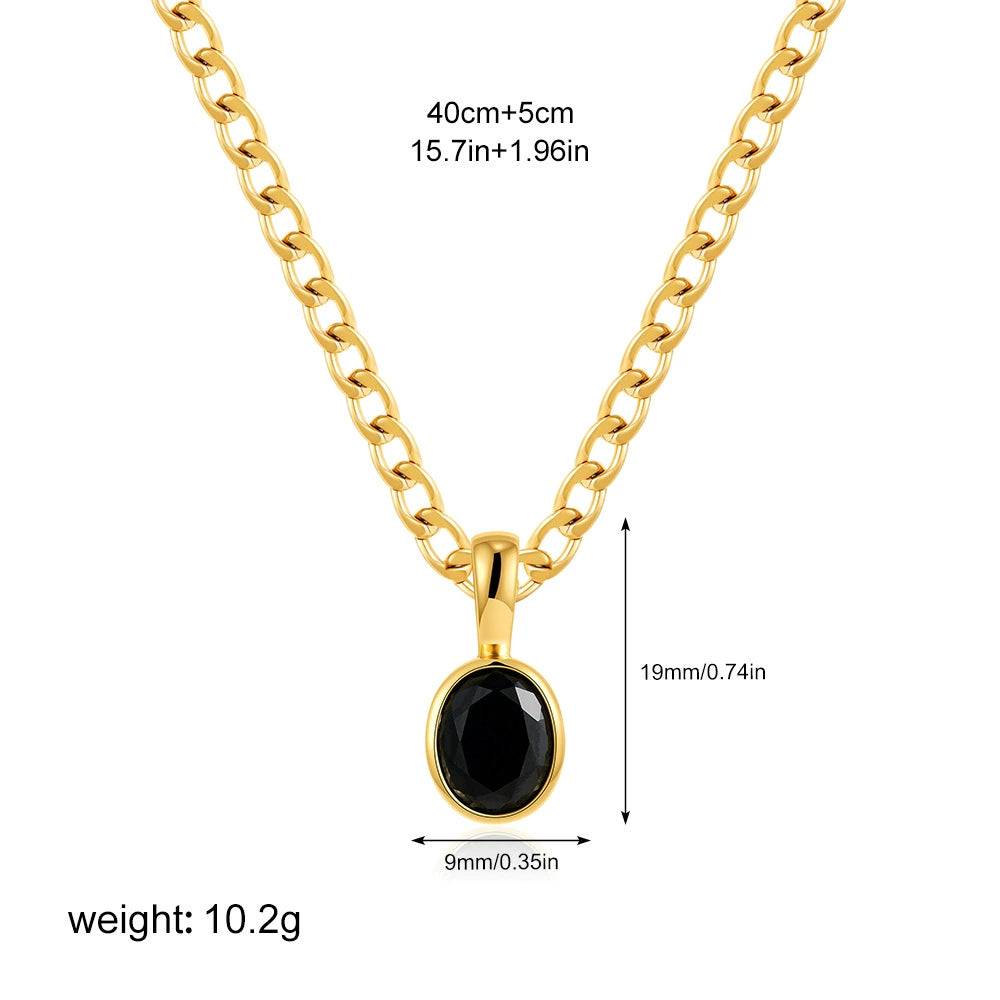 18K Gold Plated Stainless Steel Oval Zircon Inlay Pendant Necklace / KN1021