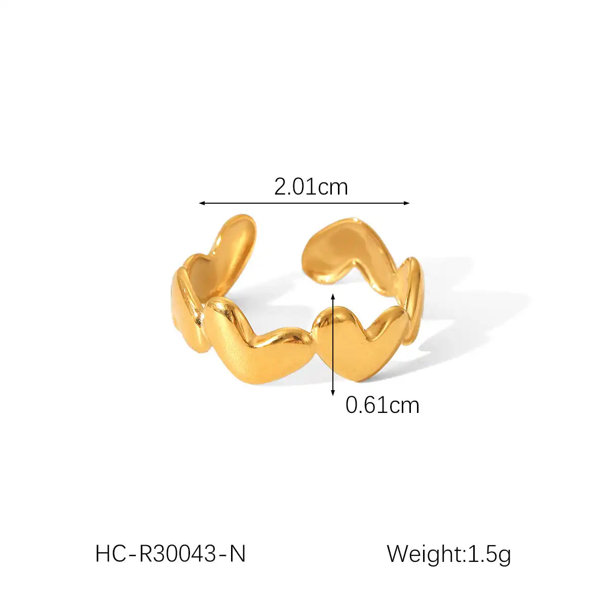18K Gold Stainless Steel Heart Band Ring ( Pk of 5 ) / KR0001
