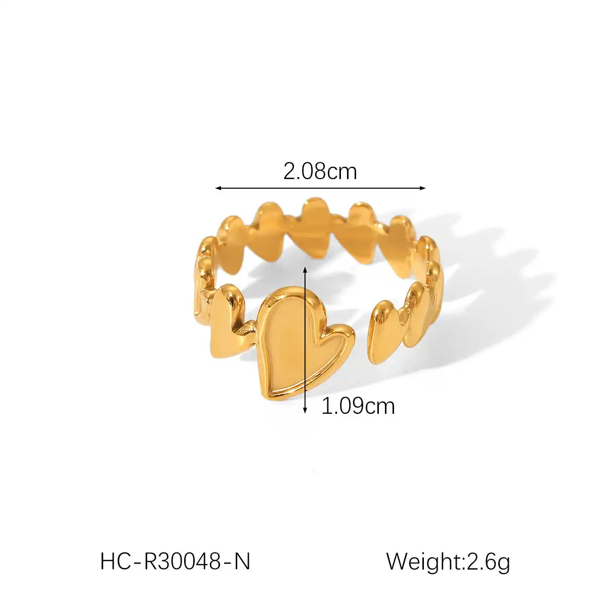 18K Gold Stainless Steel Heart Shape Band Ring ( Pk of 5 ) / KR0004