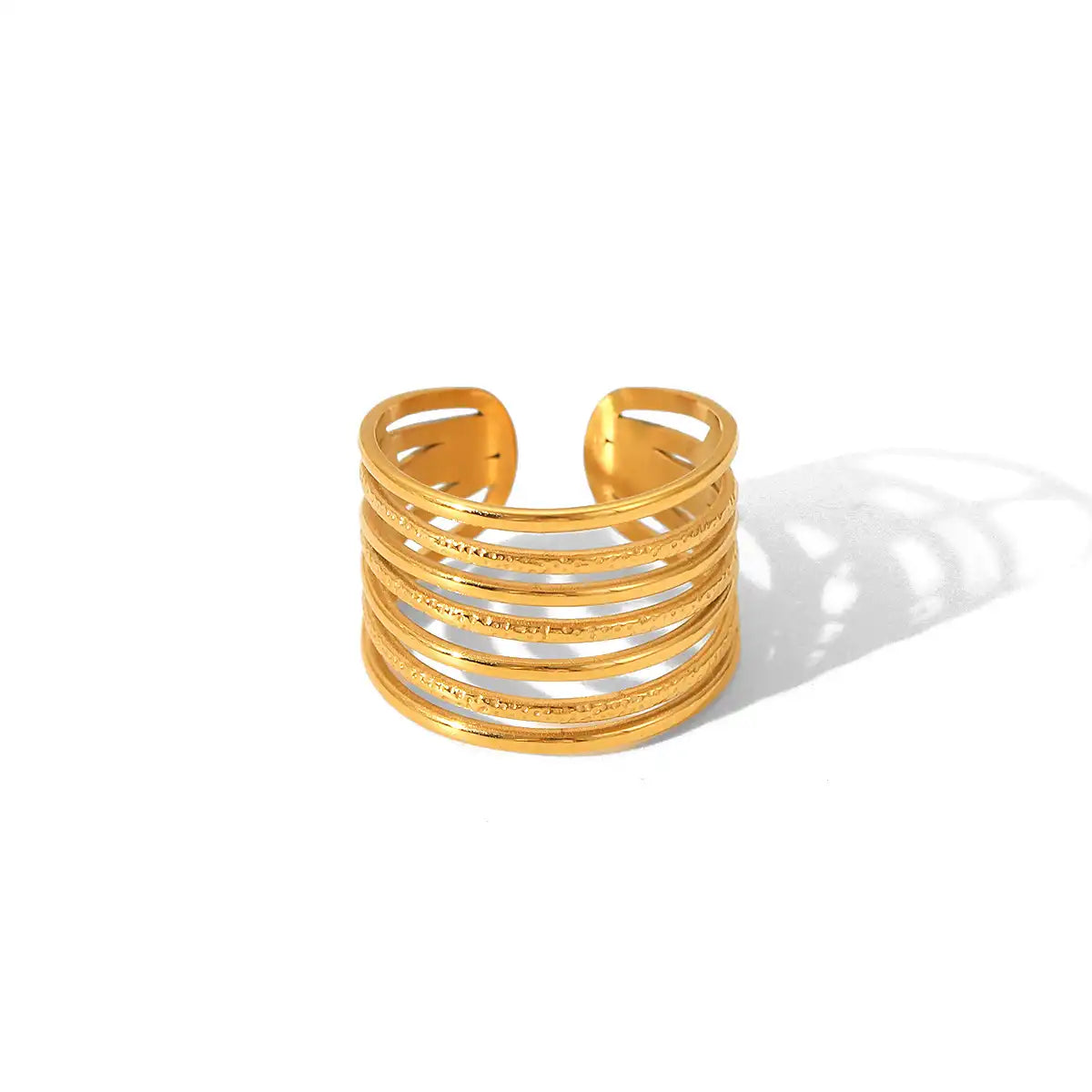 18K Gold Stainless Steel Multi Layered Band Ring ( Pk of 5 ) / KR0008