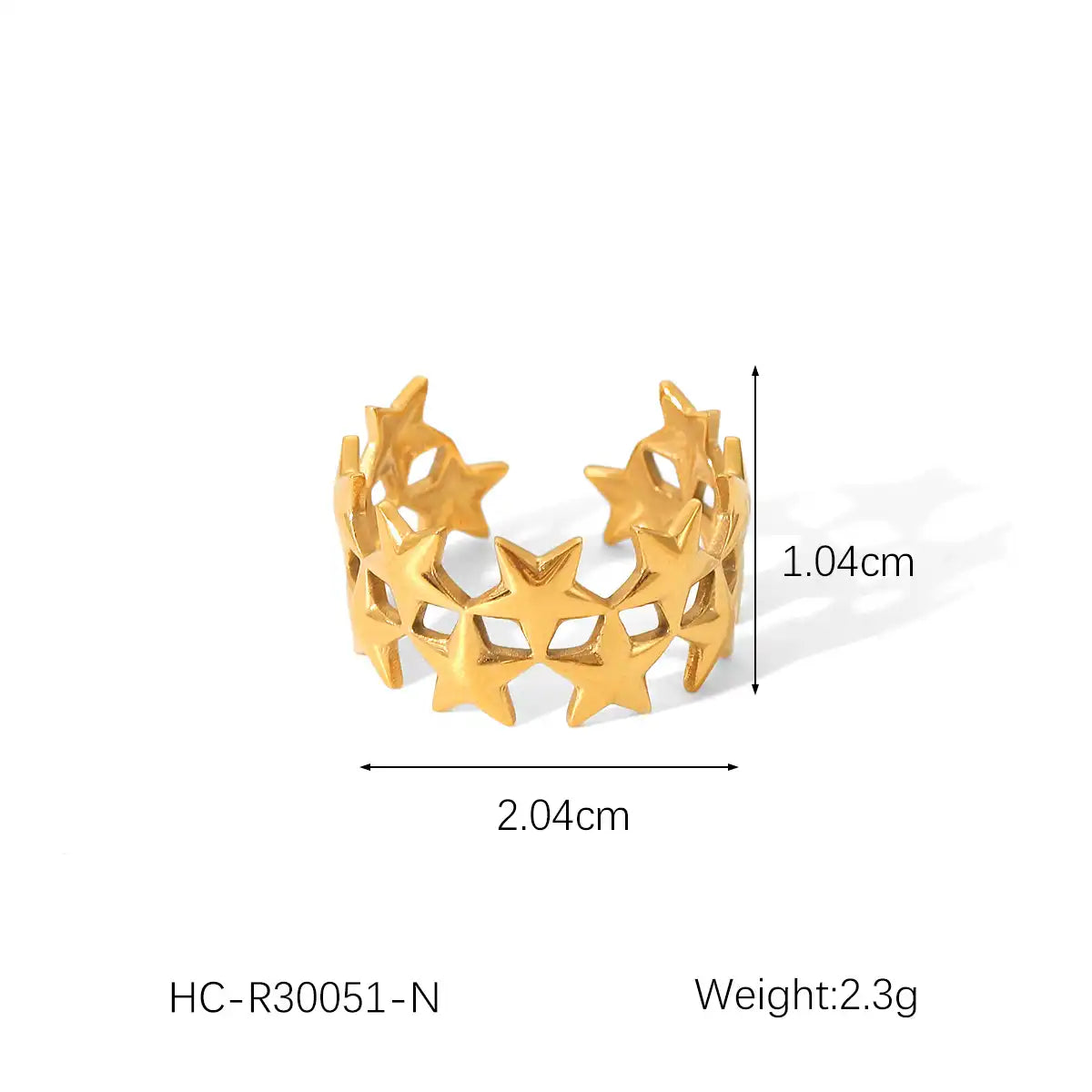 18K Gold Stainless Steel Stack Star Band Ring ( Pk of 5 ) / KR0006