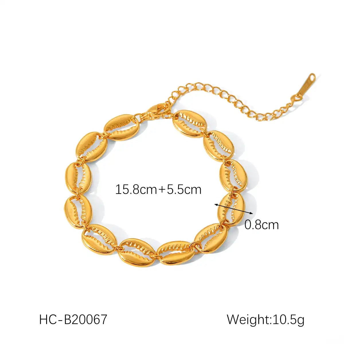 18K Gold PVD Stainless Steel Shell Chain Bracelet / KB0020