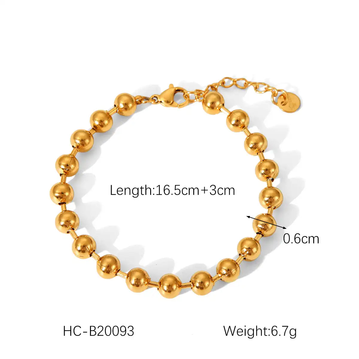 18K Gold PVD Stainless Steel Beaded Bracelet / KB3016