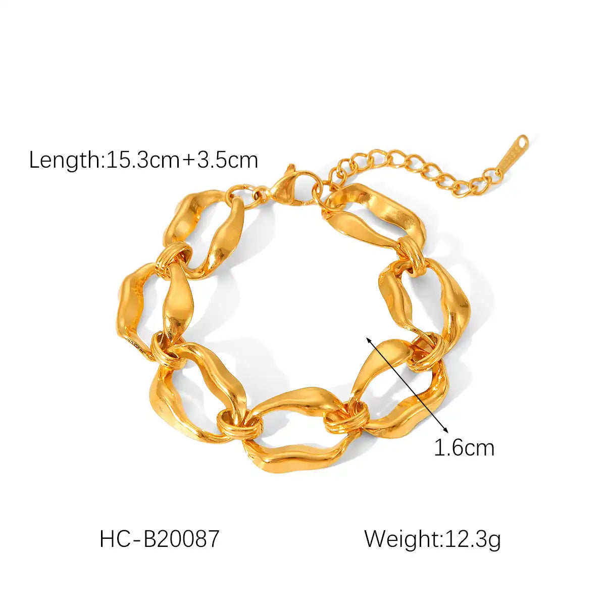 18K Gold PVD Stainless Steel Polygon Chain Bracelet / KB0023