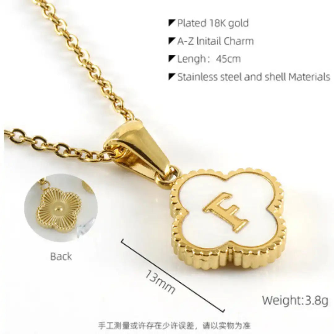 18K Gold PVD Stainless Steel Four Leaf Clover Letter Initial Pendant Necklace / KN1036