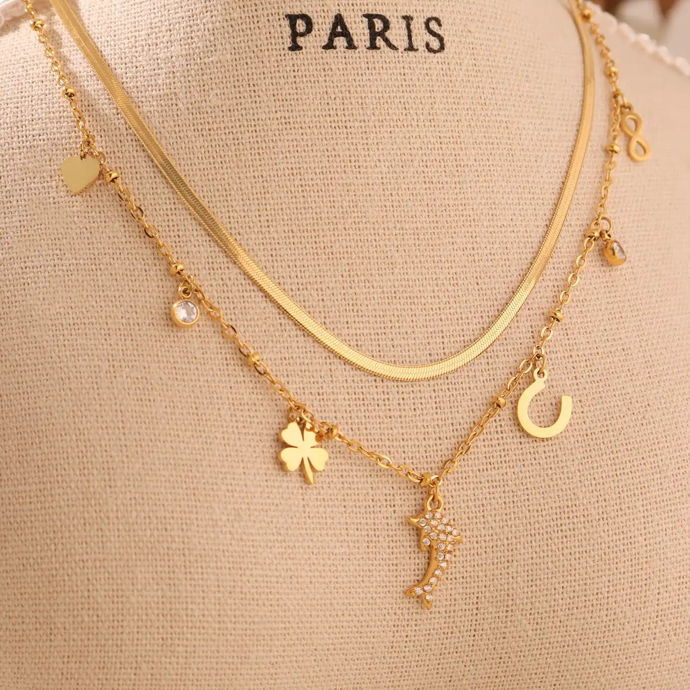 18K Gold PVD Stainless steel 5A zirconia little dolphin Charm Necklace / 25004008