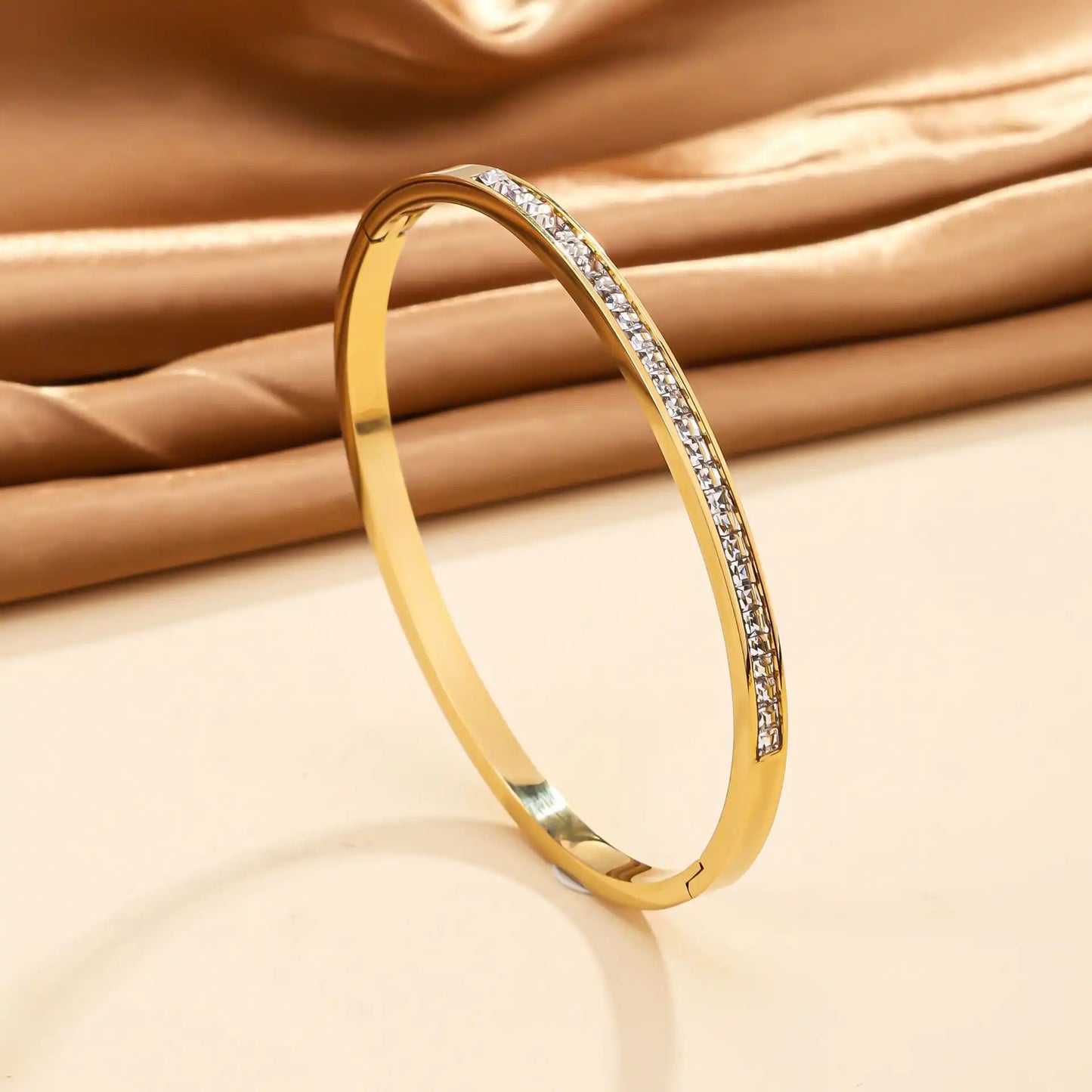18K Gold PVD stainless steel Rhinestone Inlay Minimalist bracelet / 25303077