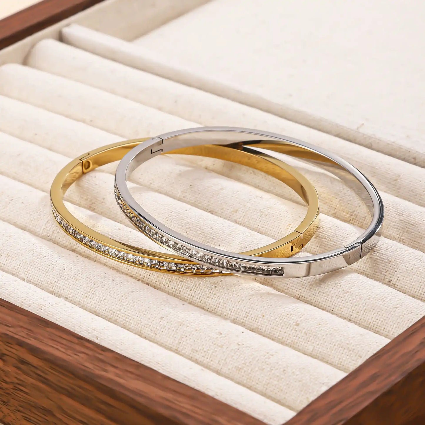 18K Gold PVD stainless steel Rhinestone Inlay Minimalist bracelet / 25303077