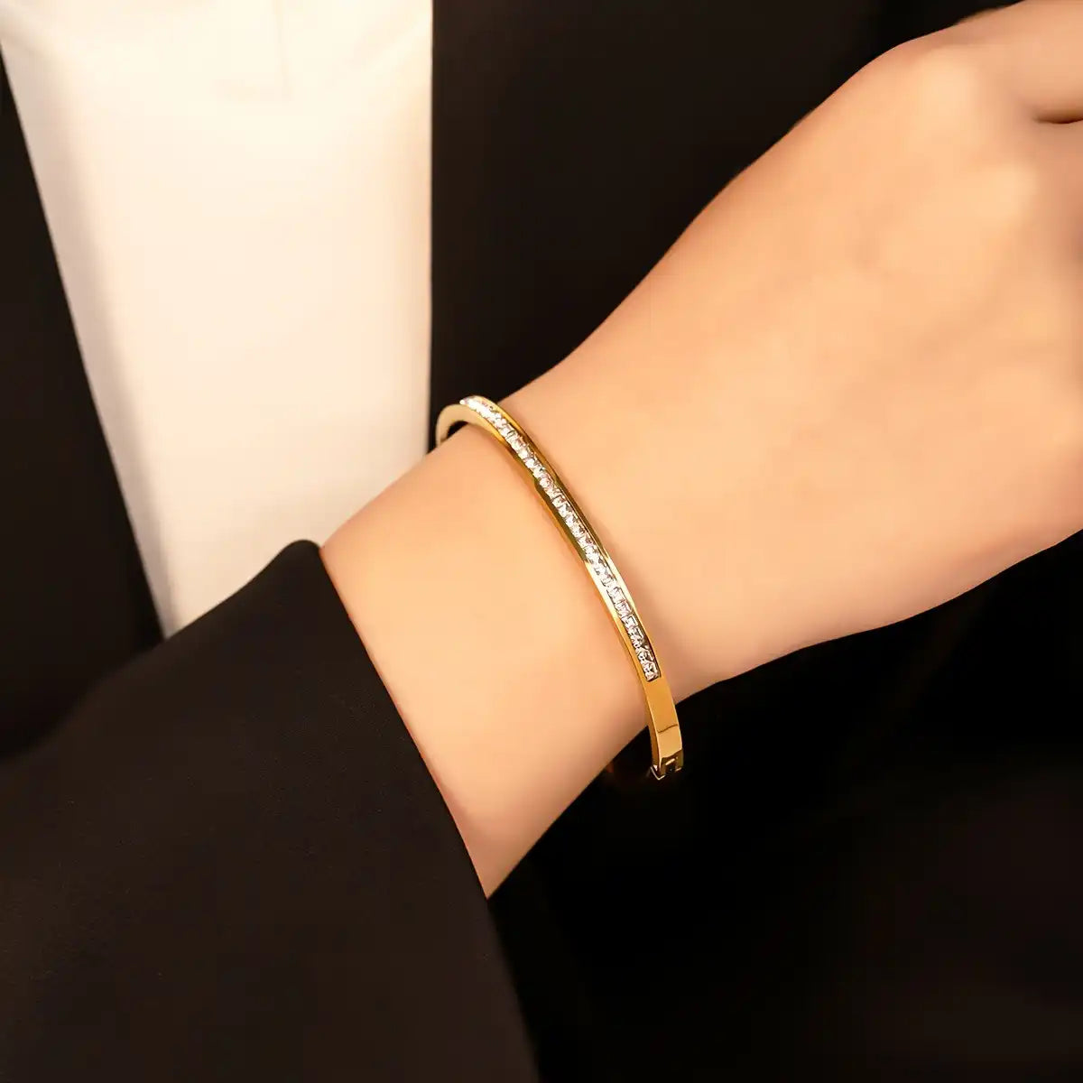 18K Gold PVD stainless steel Rhinestone Inlay Minimalist bracelet / 25303077