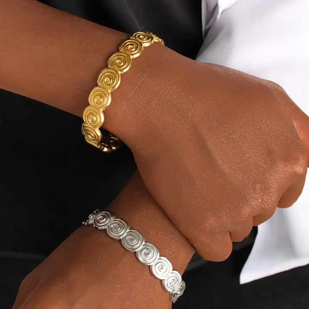18K Gold PVD titanium steel Fluted round cut bracelet / 25303087