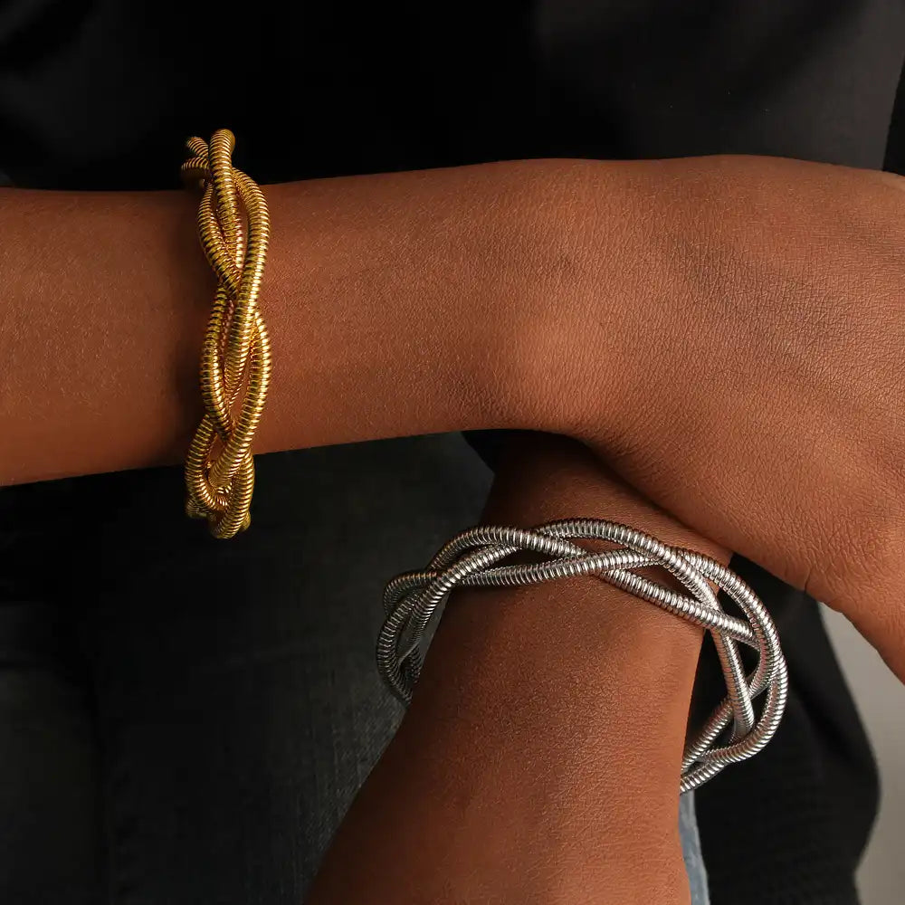 18K Gold PVD titanium steel Hip-hop Hand-woven braided bracelet / 25303085