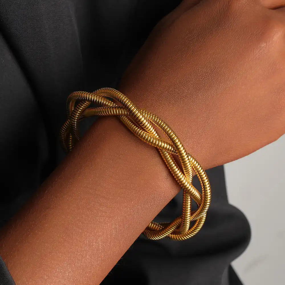 18K Gold PVD titanium steel Hip-hop Hand-woven braided bracelet / 25303085