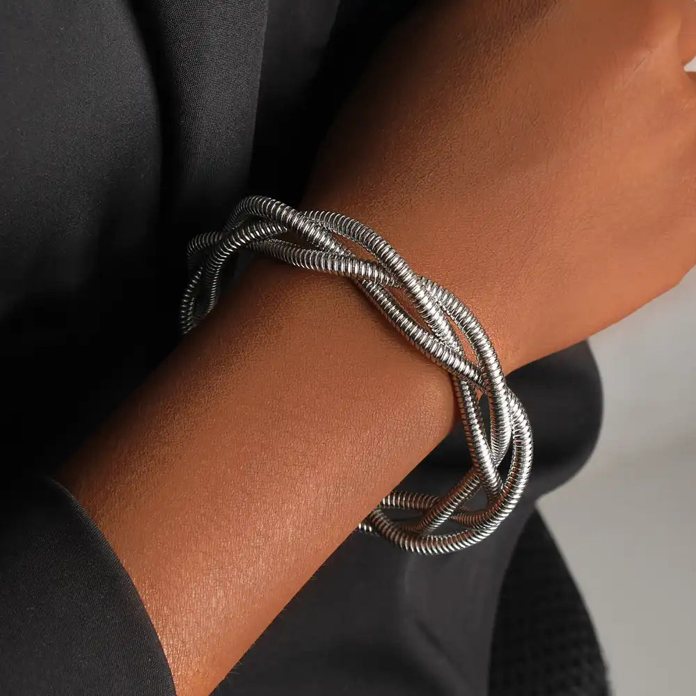 18K Gold PVD titanium steel Hip-hop Hand-woven braided bracelet / 25303085