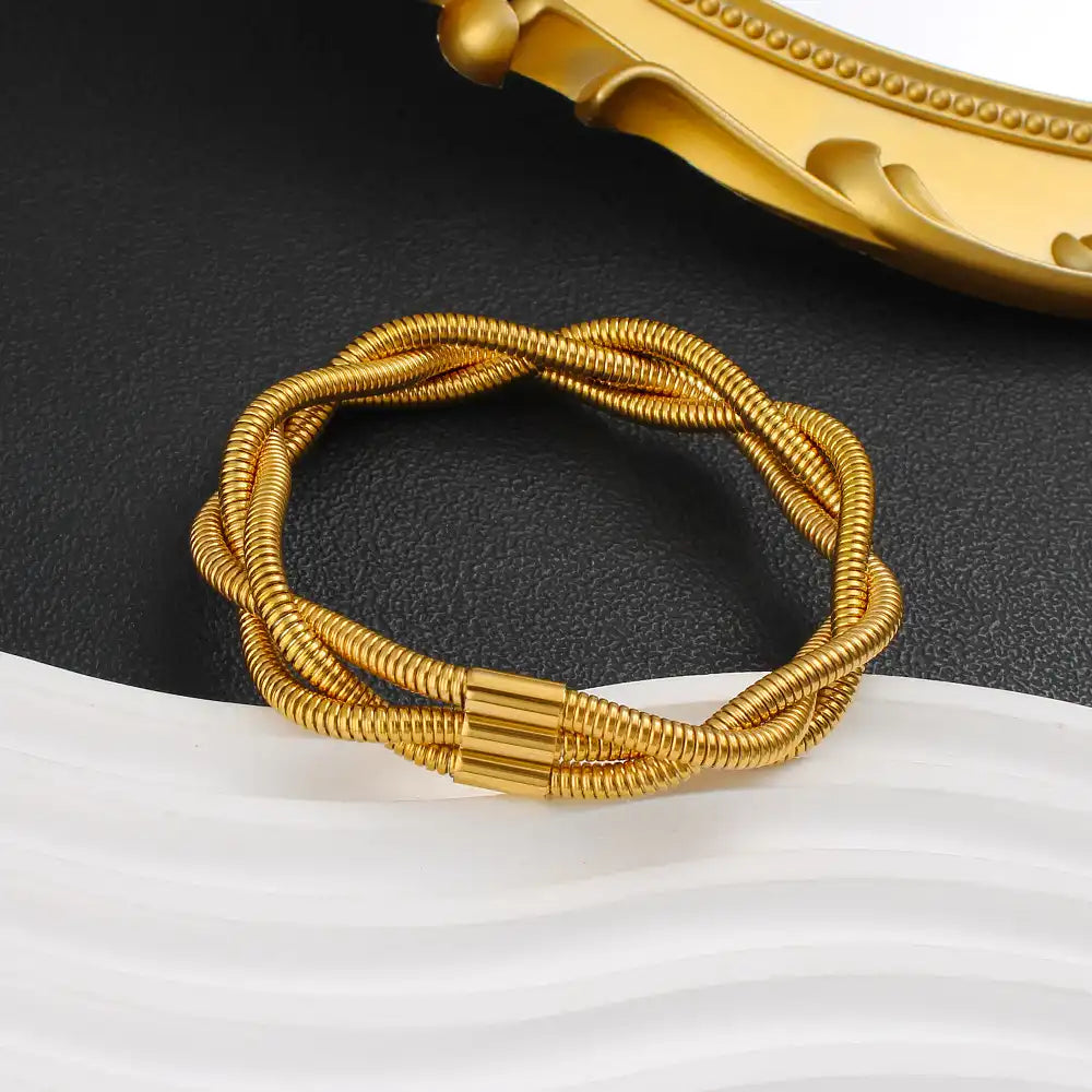 18K Gold PVD titanium steel Hip-hop Hand-woven braided bracelet / 25303085