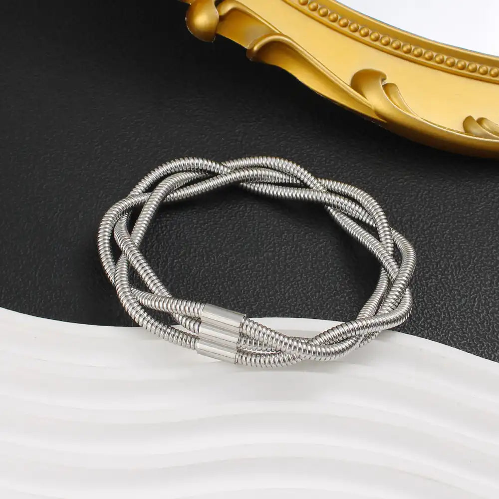 18K Gold PVD titanium steel Hip-hop Hand-woven braided bracelet / 25303085