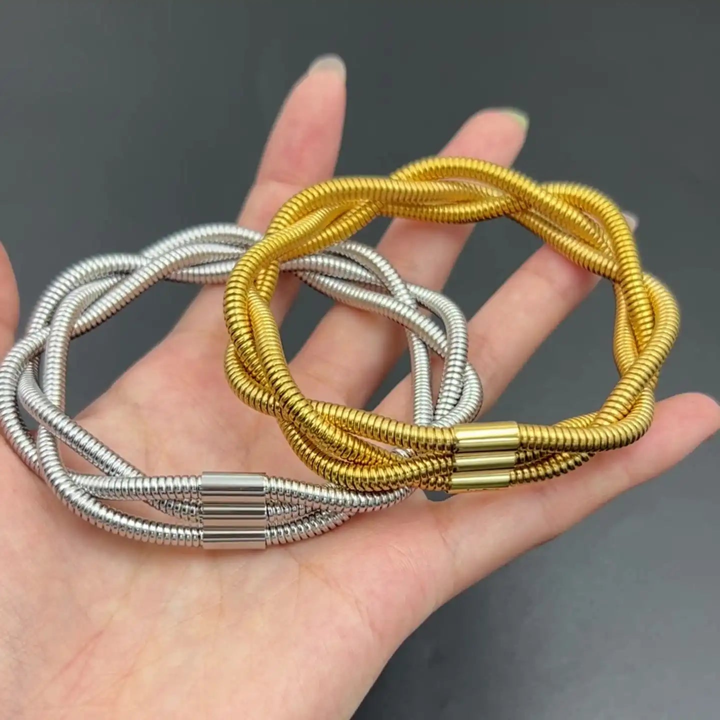 18K Gold PVD titanium steel Hip-hop Hand-woven braided bracelet / 25303085