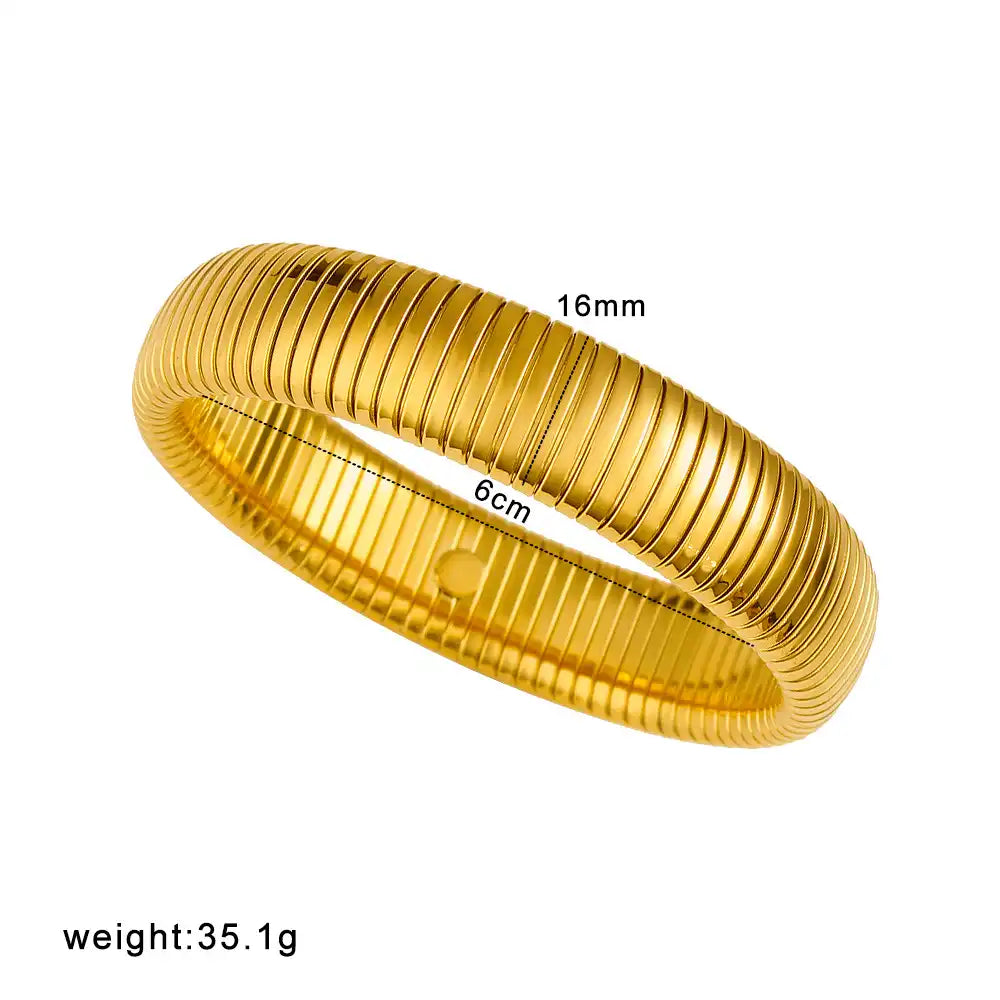18K Gold PVD titanium steel Minimalist elastic stripe bracelet / 25303084