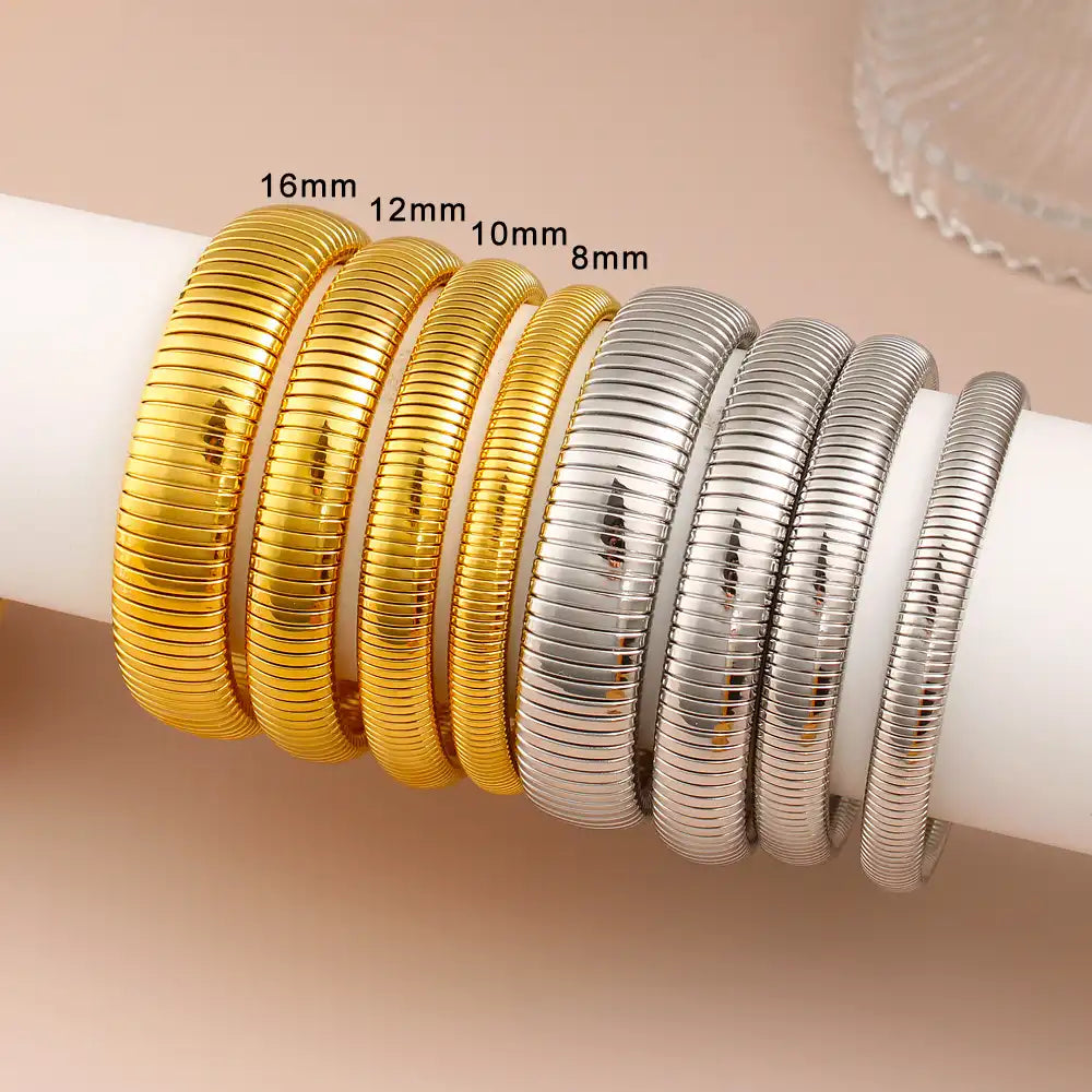 18K Gold PVD titanium steel Minimalist elastic stripe bracelet / 25303084